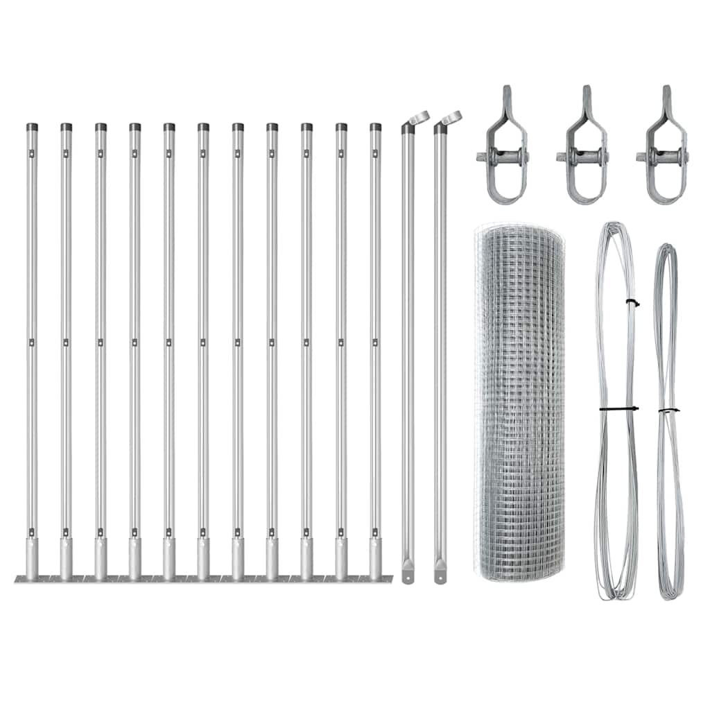 Vidaxl afrasteringspaal zilver 25 x 0,5 m (16 x 16 mm gaas) staal