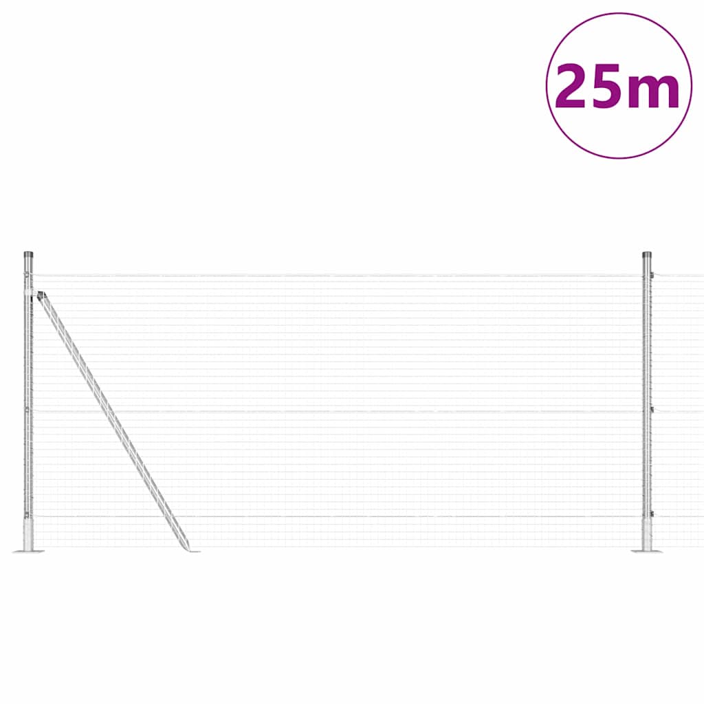 Vidaxl afrasteringspaal zilver 25 x 0,8 m (25 x 25 mm gaas) staal