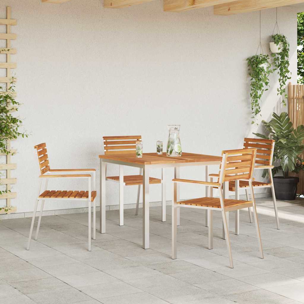 Vidaxl tuinstoel 4 st massief teak hout en roestvrij staal
