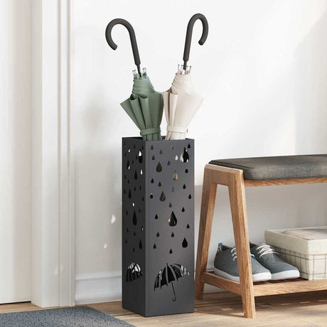 Vidaxl paraplu standaard met opslag zwart 15,5 x 15,5 x 49 cm metaal