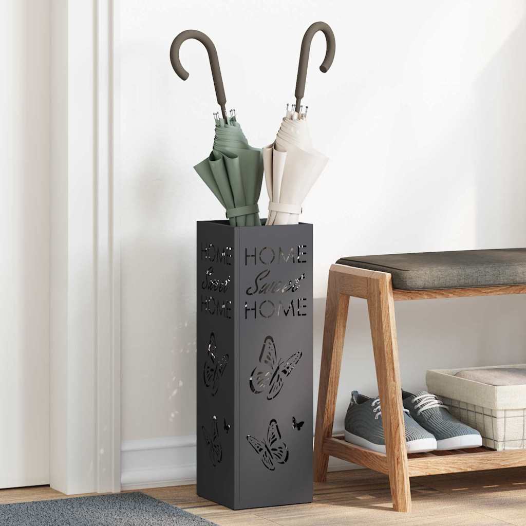 Vidaxl paraplu standaard met opslag zwart 15,5 x 15,5 x 49 cm metaal
