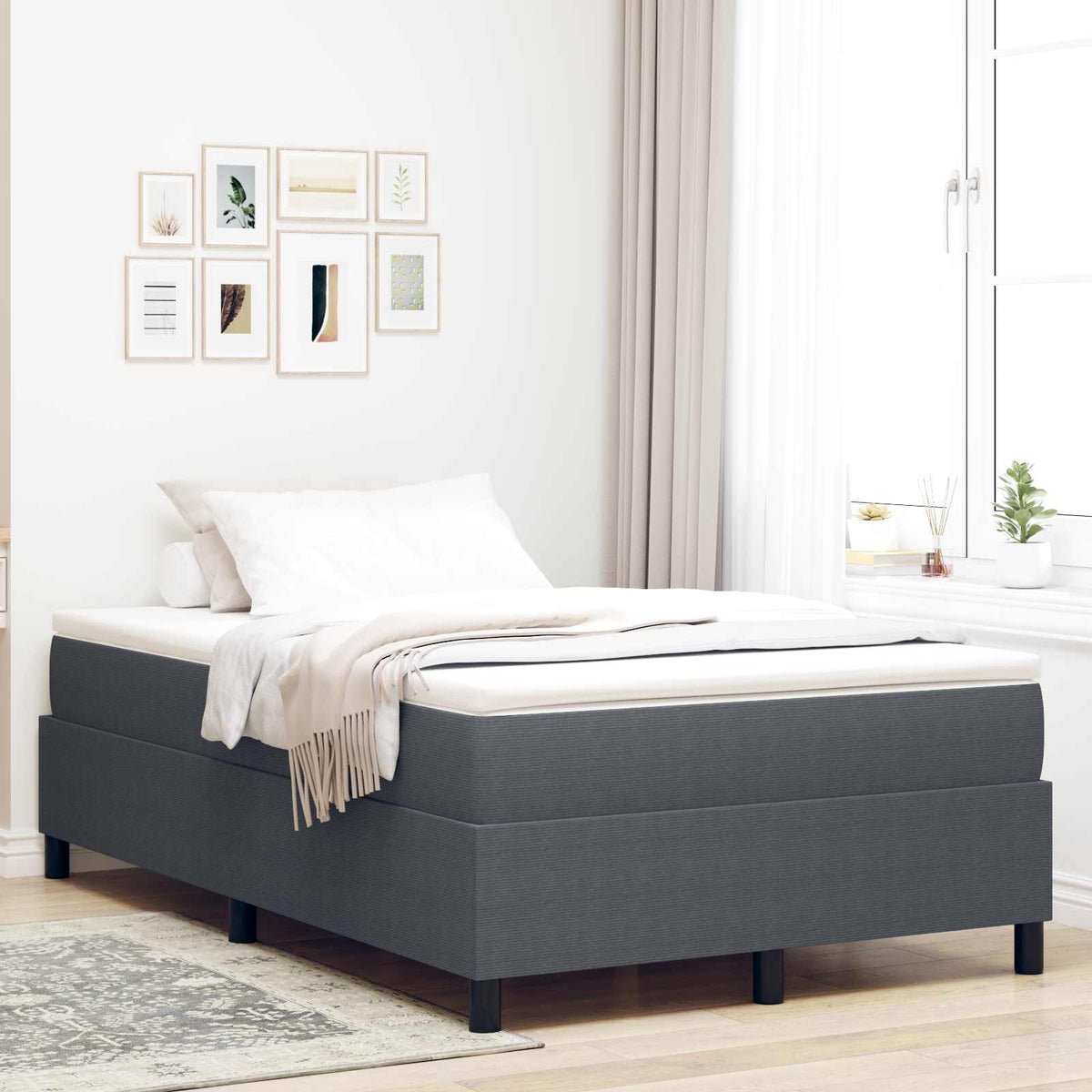 Vidaxl platform bedframe donkergrijs 120 x 190 cm katoen stof