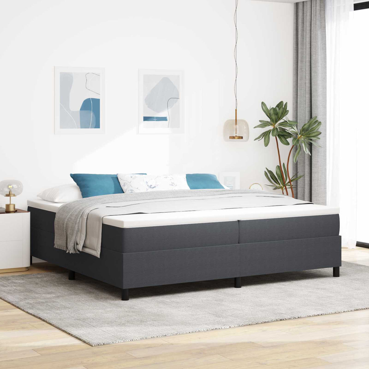 Vidaxl platform bedframe donkergrijs 200 x 200 cm katoen stof