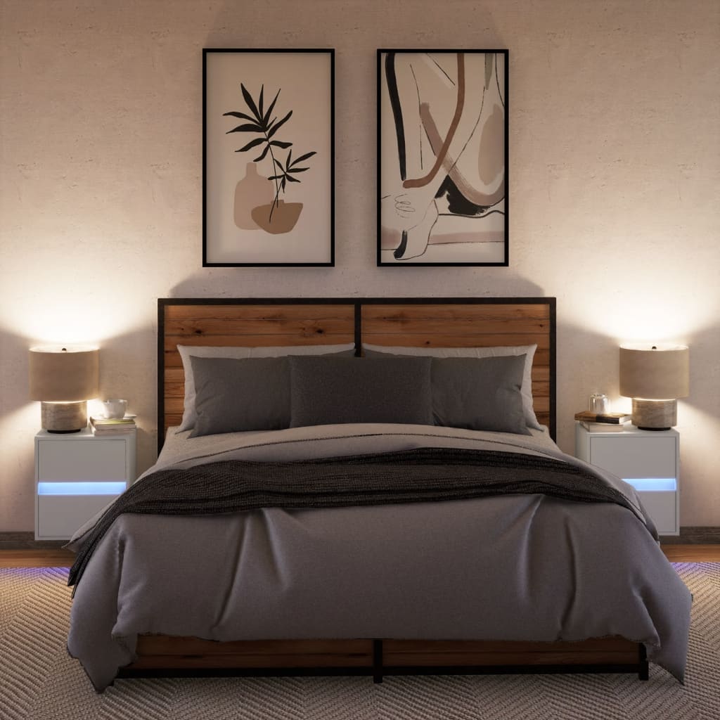Vidaxl nachtkastjes met led's 2 st wandgemonteerd wit