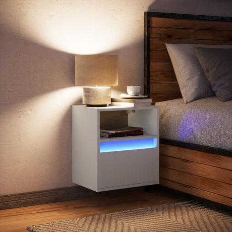 Vidaxl nachtkastje met led-verlichting wandgemonteerd wit