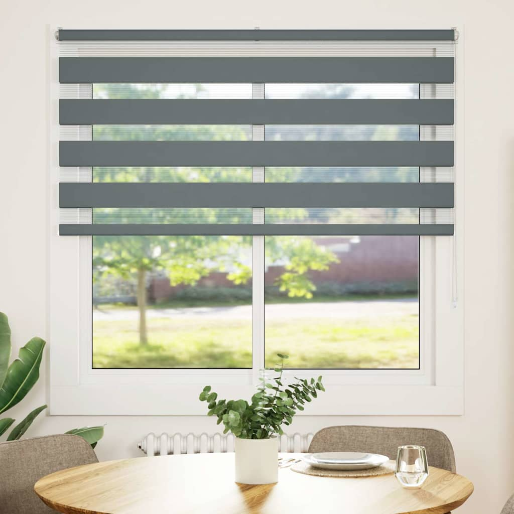 Vidaxl Zebra Roller Blind 145x100 cm ancho de polvo 140.9 cm de color gris oscuro