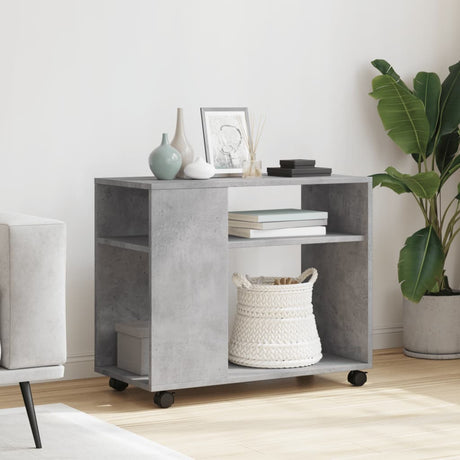 Vidaxl bijzettafel met wielen 70x35x60 cm bewerkt hout betongrijs