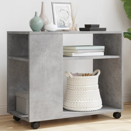 Vidaxl bijzettafel met wielen 70x35x60 cm bewerkt hout betongrijs