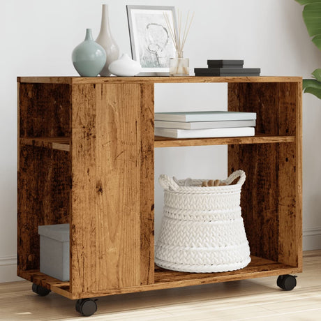 Vidaxl bijzettafel met wieltjes 70x35x60 cm bewerkt hout oud houtkleur