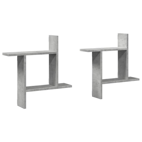 Vidaxl wandschappen 2 st 50x12x50 cm bewerkt hout betongrijs
