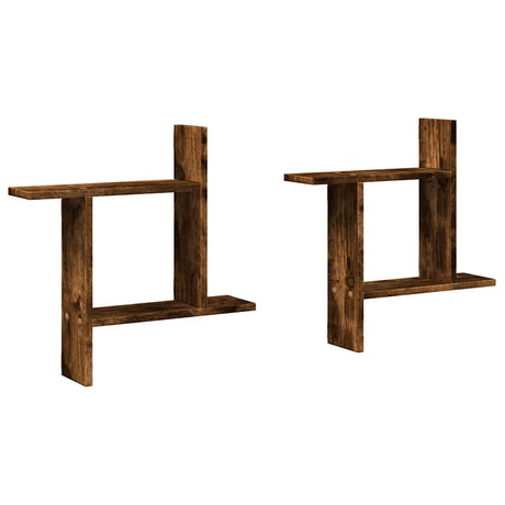 Vidaxl wandschappen 2 st 50x12x50 cm bewerkt hout gerookt eikenkleurig