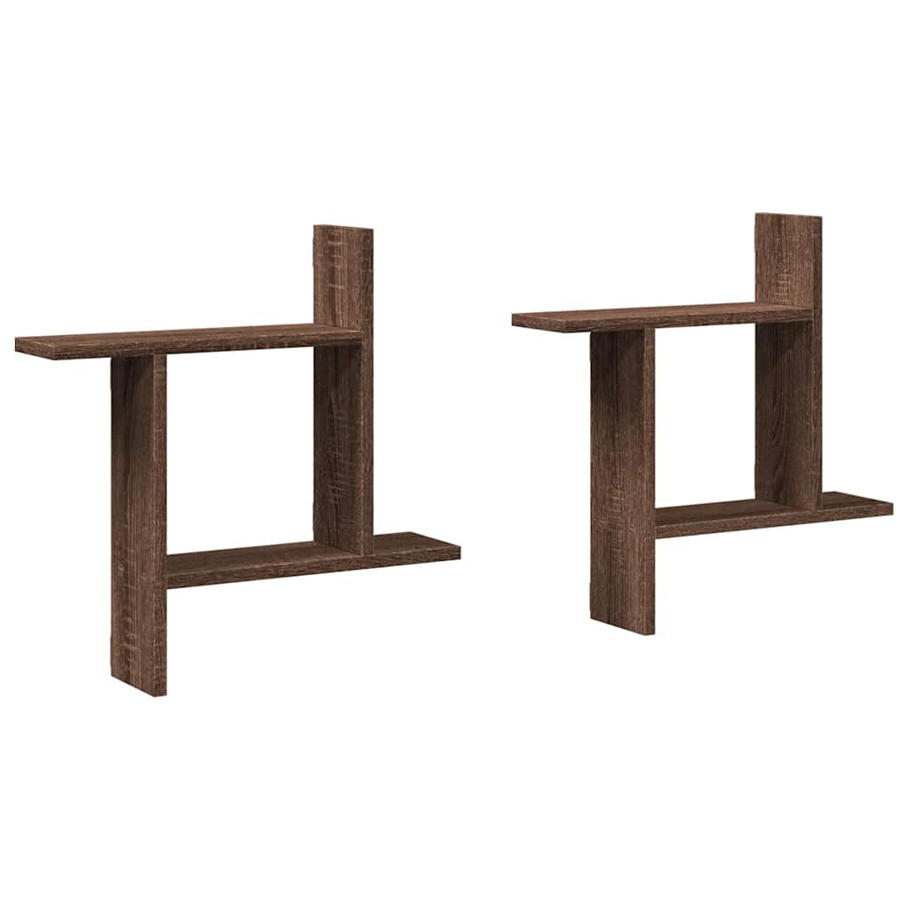 Vidaxl wandschappen 2 st 50x12x50 cm bewerkt hout bruin eikenkleurig