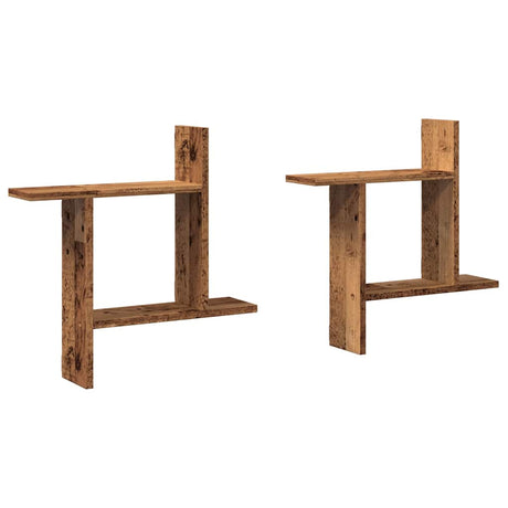 Vidaxl wandschappen 2 st 50x12x50 cm bewerkt hout oud houtkleurig