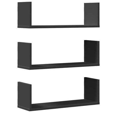 Vidaxl wandschappen 3 st 58x18x18 cm bewerkt hout zwart