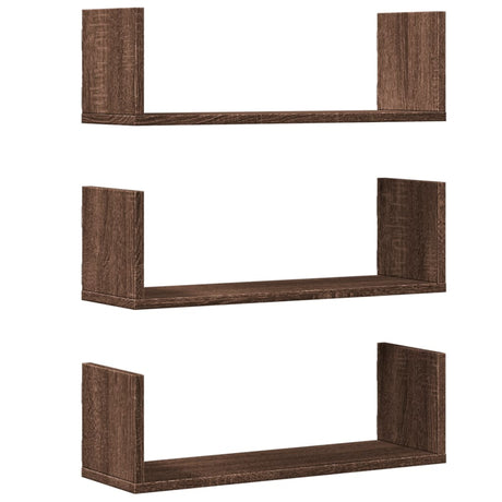 Vidaxl wandschappen 3 st 58x18x18 cm bewerkt hout bruin eikenkleurig