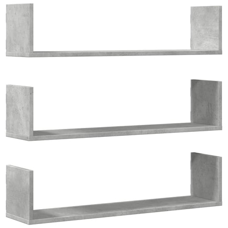 Vidaxl wandschappen 3 st 80x18x18 cm bewerkt hout betongrijs