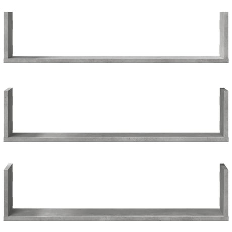 Vidaxl wandschappen 3 st 80x18x18 cm bewerkt hout betongrijs