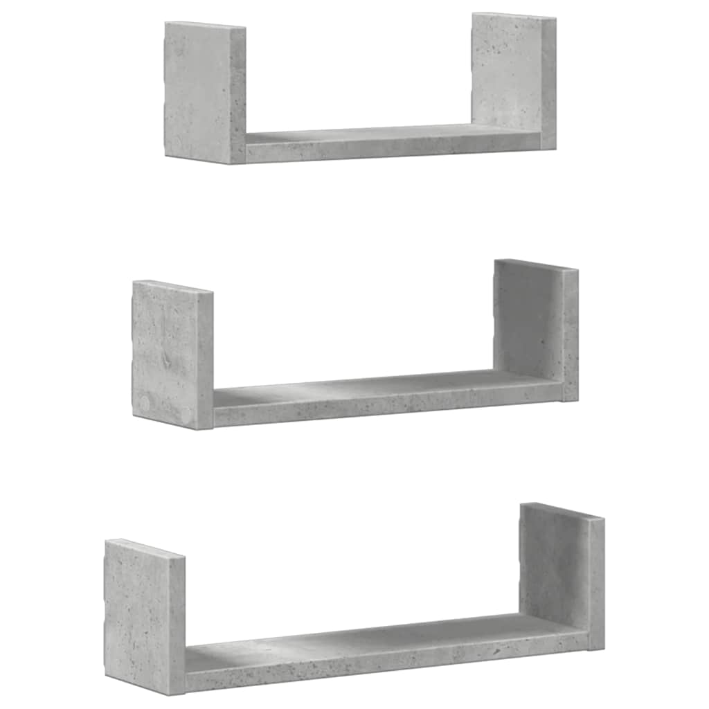 Vidaxl wandschappen 3 st bewerkt hout betongrijs