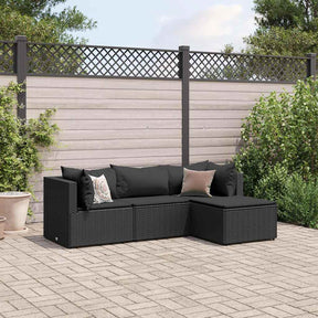 Vidaxl 4-delige loungeset met kussens poly rattan zwart