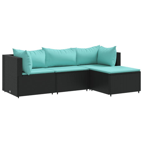 Vidaxl 4-delige loungeset met kussens poly rattan zwart