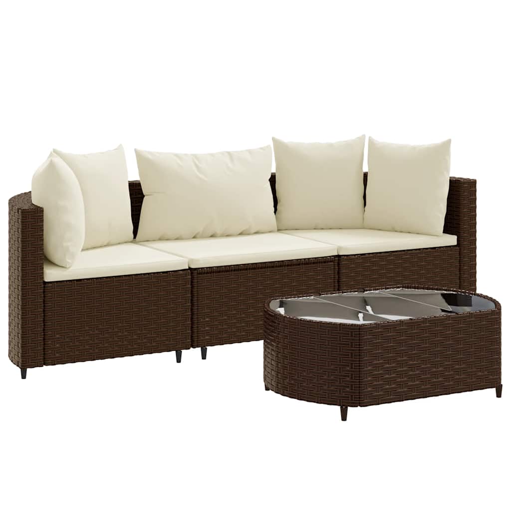 Vidaxl 4-delige loungeset met kussens poly rattan bruin