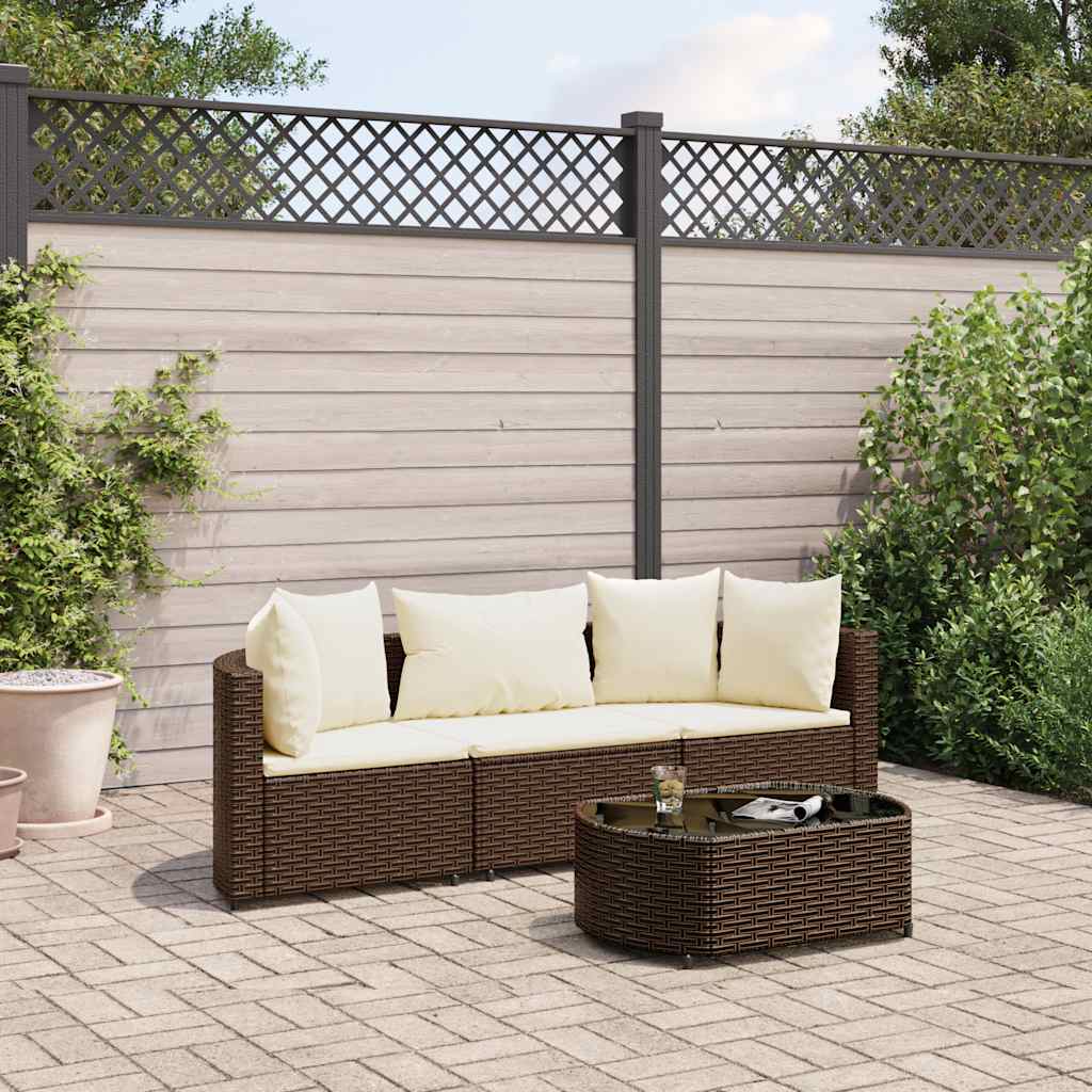 Vidaxl 4-delige loungeset met kussens poly rattan bruin