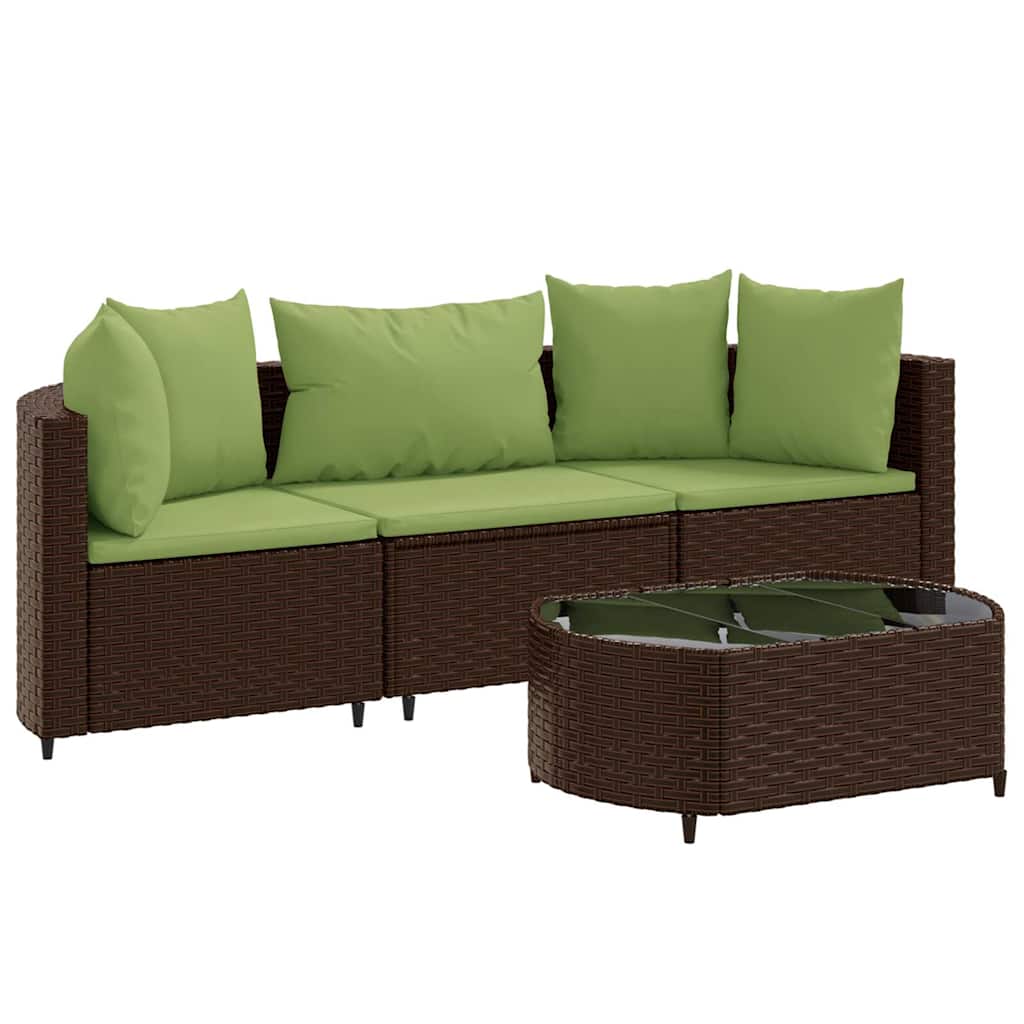 Vidaxl 4-delige loungeset met kussens poly rattan bruin