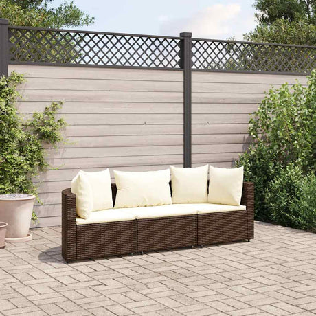 Vidaxl 3-delige loungeset met kussens poly rattan bruin