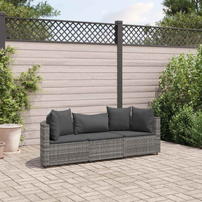 Vidaxl 3-delige loungeset met kussens poly rattan grijs