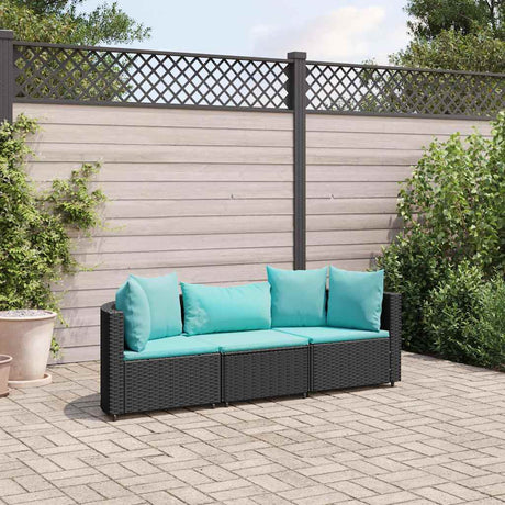 Vidaxl 3-delige loungeset met kussens poly rattan zwart
