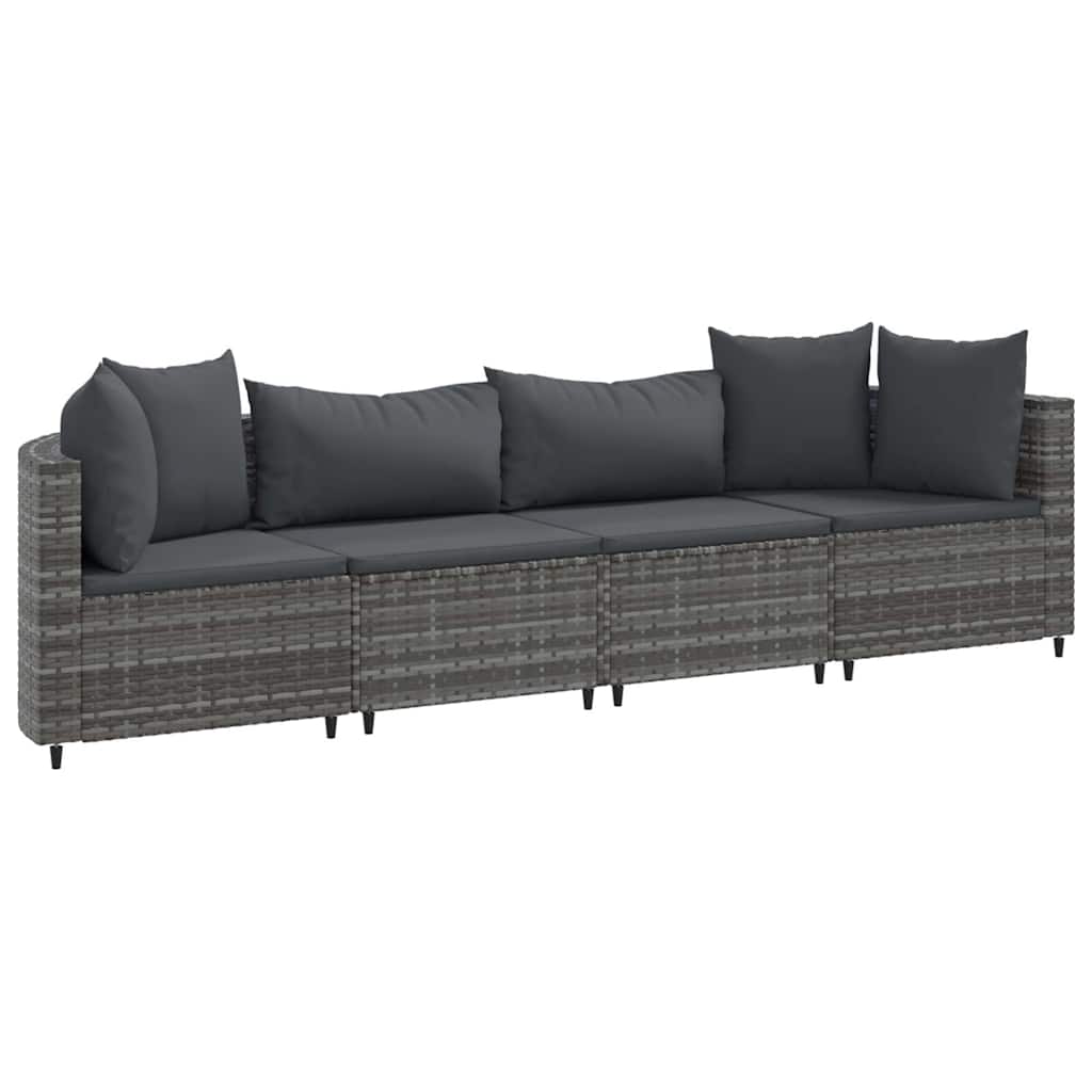 Vidaxl 4-delige loungeset met kussens poly rattan grijs