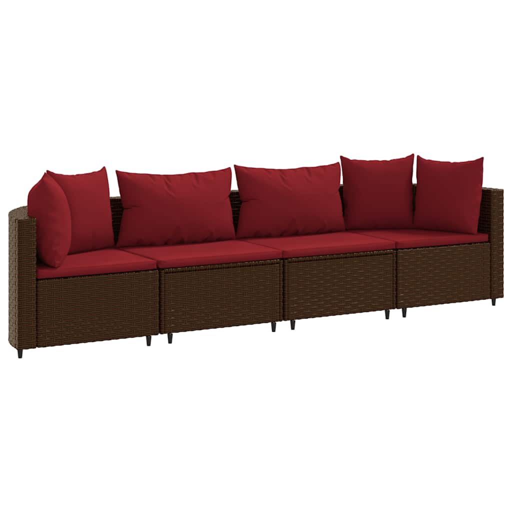 Vidaxl 4-delige loungeset met kussens poly rattan bruin