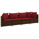 Vidaxl 4-delige loungeset met kussens poly rattan bruin