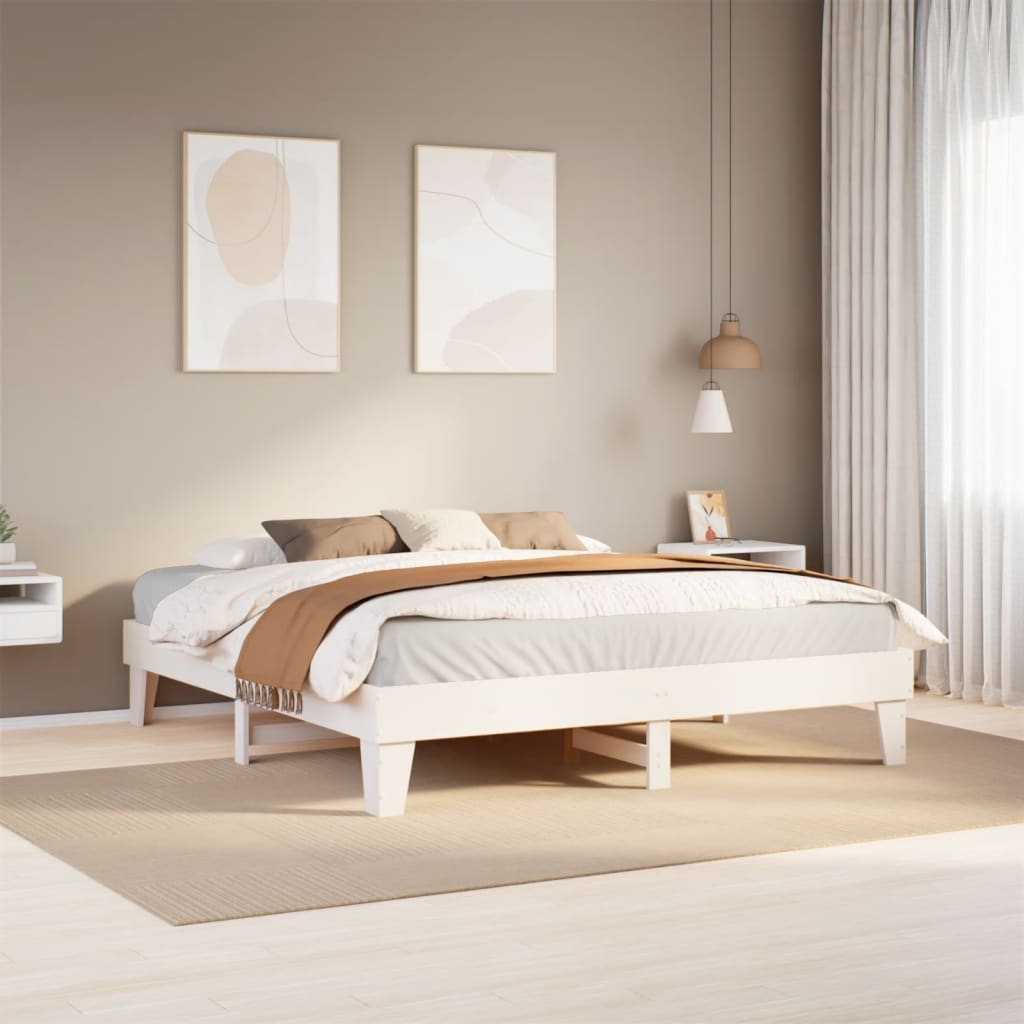 Vidaxl bedframe zonder matras massief grenenhout wit 200x200 cm