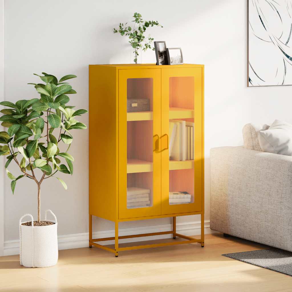 Vidaxl hoge kast 68x39x123 cm staal mosterdgeel