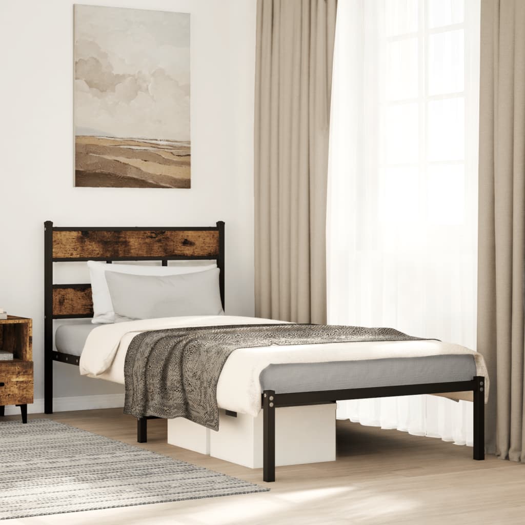 Vidaxl bedframe zonder matras metaal gerookt eikenkleurig 75x190 cm