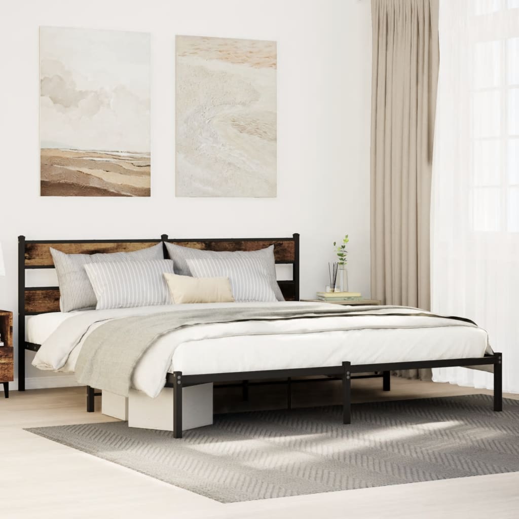 Vidaxl bedframe zonder matras metaal gerookt eikenkleurig 180x200 cm