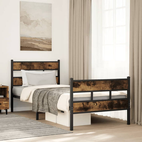 Vidaxl bedframe zonder matras metaal gerookt eikenkleurig 90x190 cm