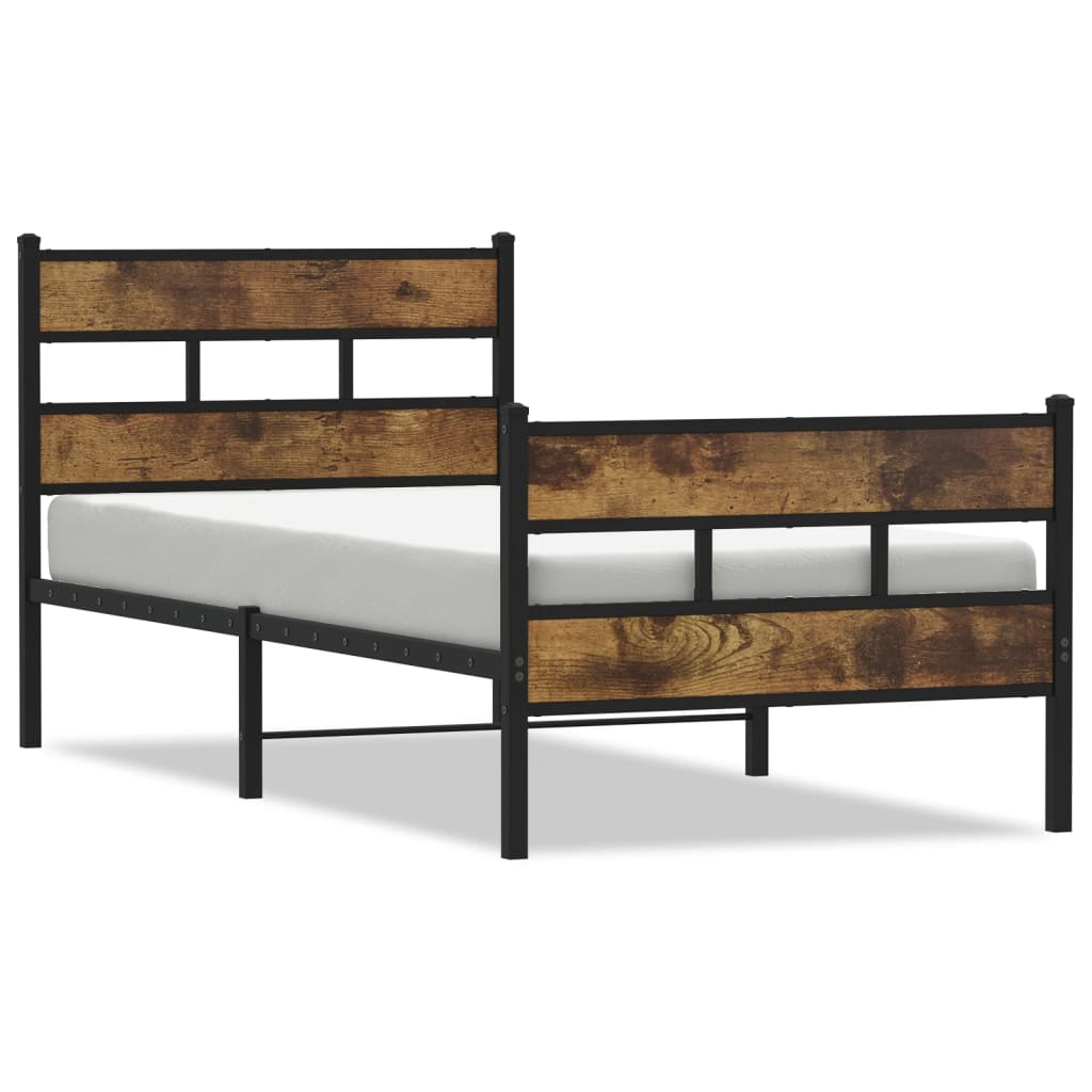Vidaxl bedframe zonder matras metaal gerookt eikenkleurig 107x203 cm