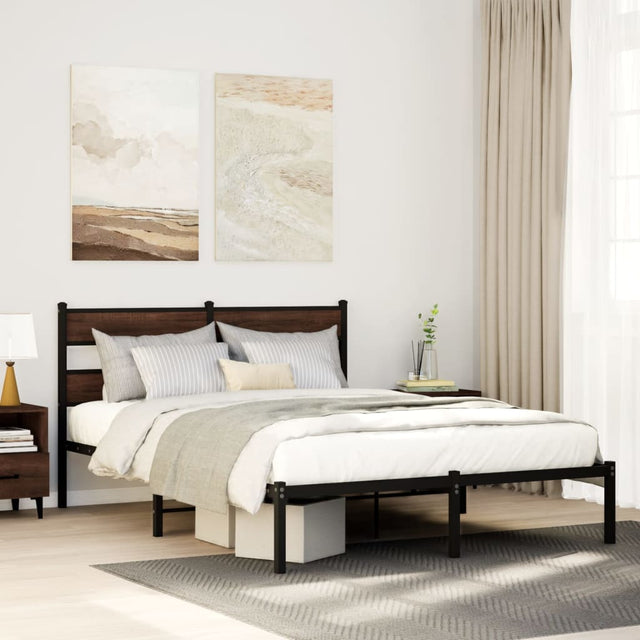 Vidaxl bedframe met hoofdbord zonder matras bruin eiken 160x200 cm