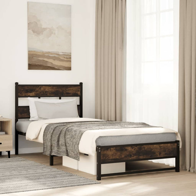 Vidaxl bedframe zonder matras metaal gerookt eikenkleurig 75x190 cm