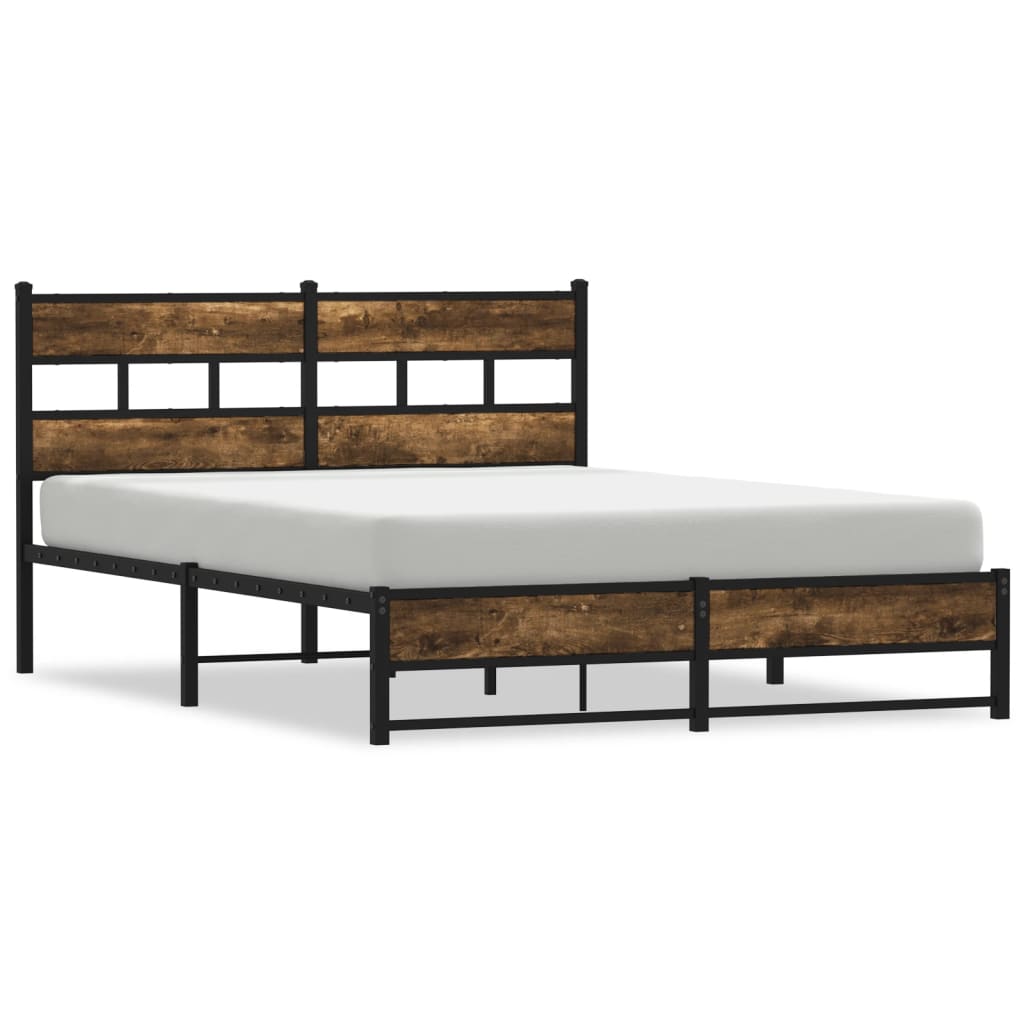 Vidaxl bedframe zonder matras metaal gerookt eikenkleurig 135x190 cm