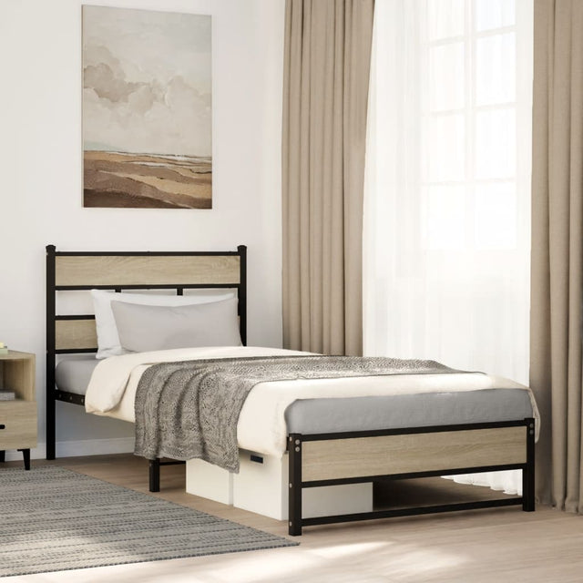 Vidaxl bedframe zonder matras metaal sonoma eikenkleurig 90x190 cm