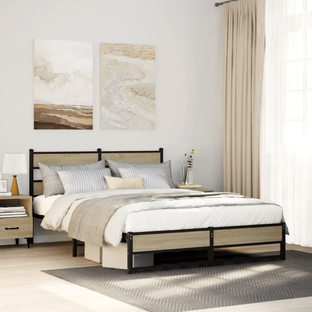 Vidaxl bedframe zonder matras metaal sonoma eikenkleurig 140x200 cm