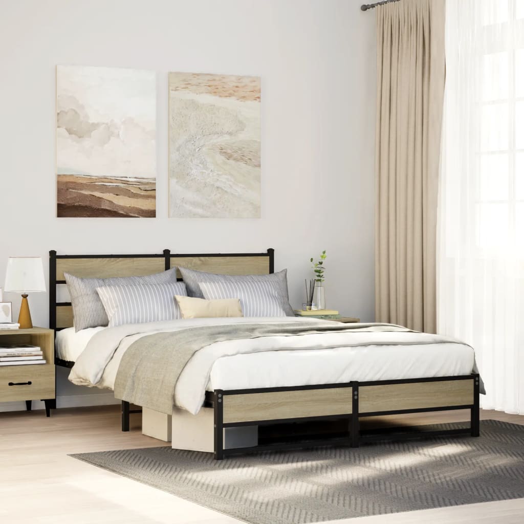 Vidaxl bedframe zonder matras metaal sonoma eikenkleurig 150x200 cm
