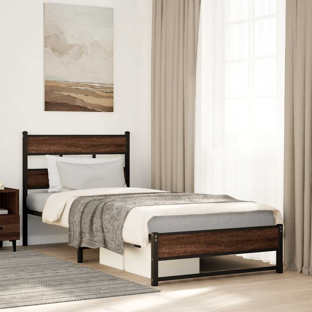 Vidaxl bedframe zonder matras metaal bruin eikenkleurig 100x200 cm