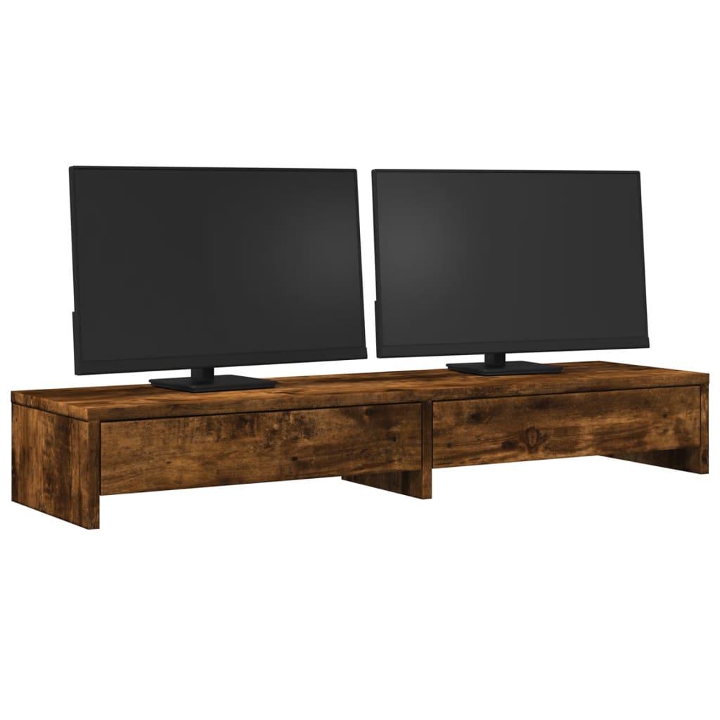 Vidaxl Monitor Stand mat Tiräng 100x27x15 cm Holzflok gefëmmt Oakfaarf