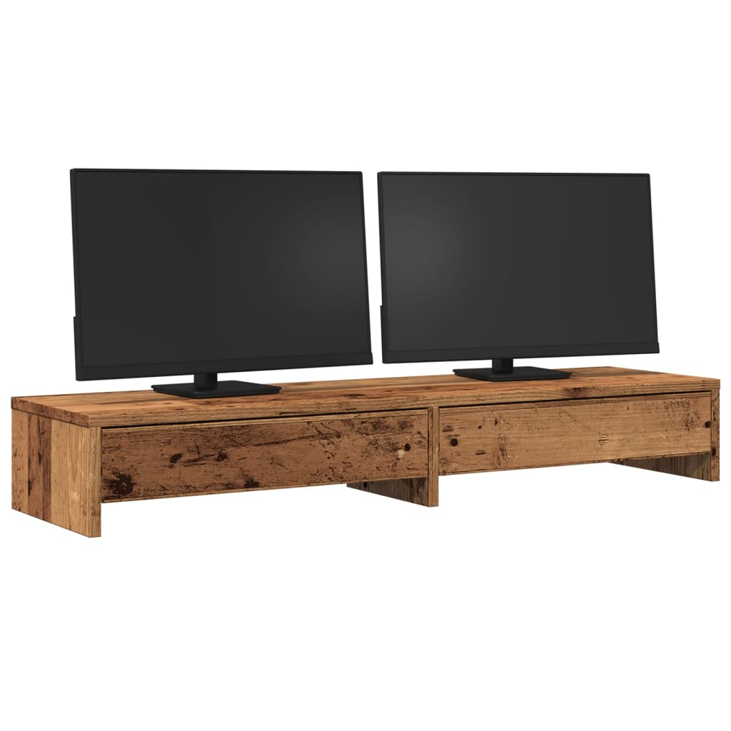 Vidaxl monitor stand with drawers 100x27x15 cm wood old wood colored