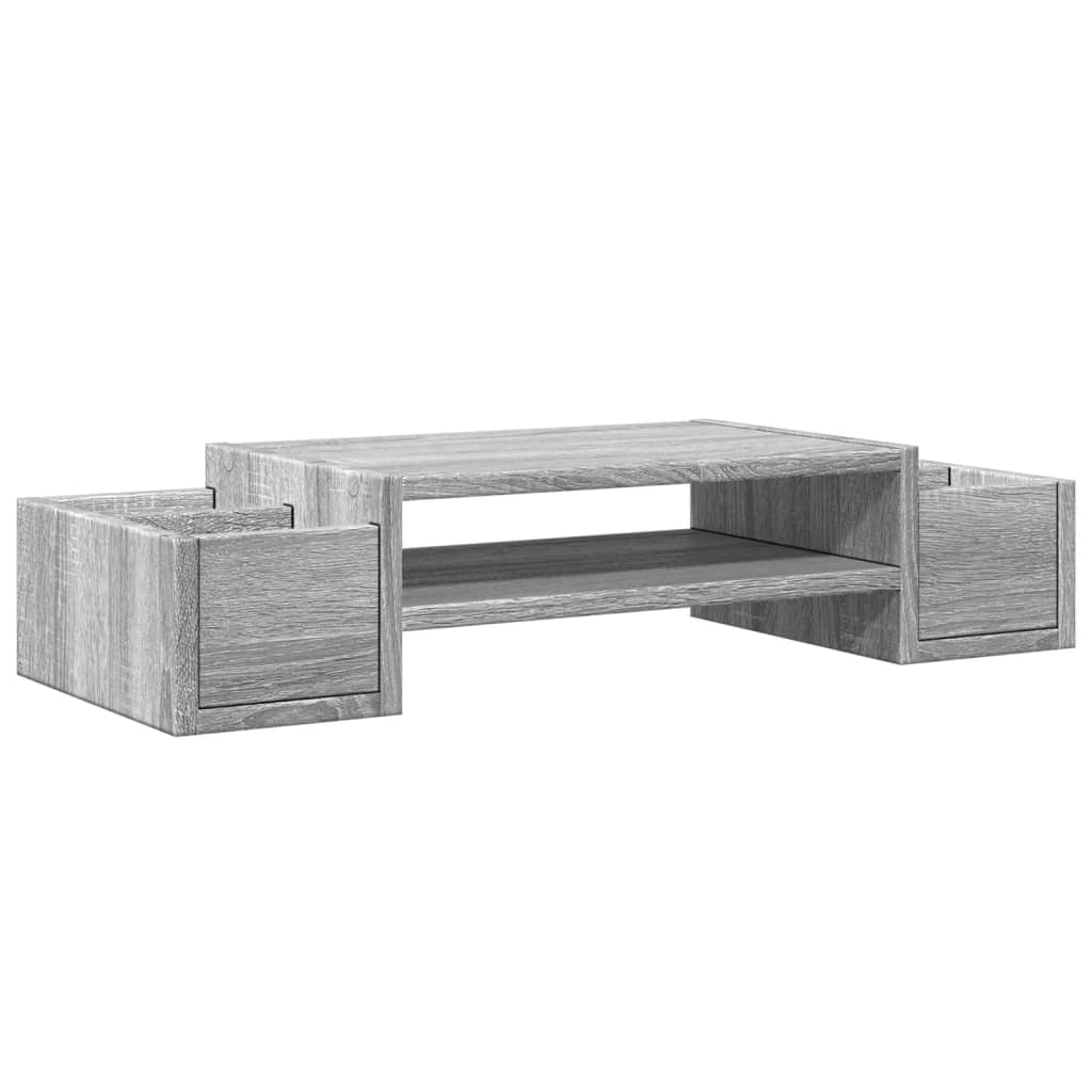 Vidaxl monitorstandaard met opbergruimte 70x27x15 cm hout grijs sonoma