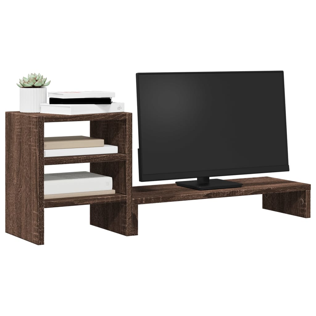 Vidaxl monitorstandaard met bureau-organizer bewerkt hout bruin eiken